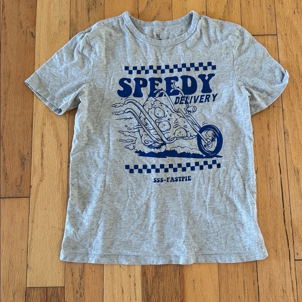 Gap Kids | Gray Graphic Tee | Organic Cotton | Motorcycle/Pizza | size L